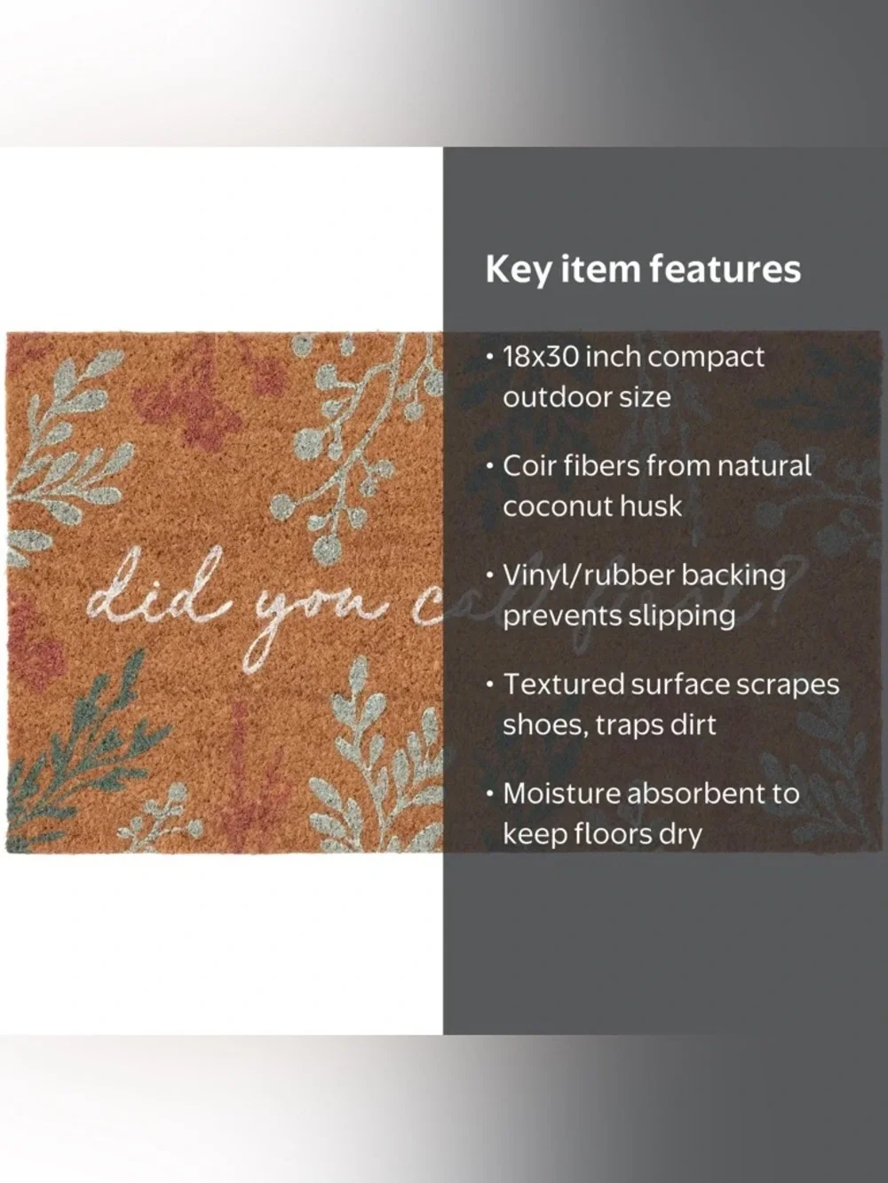 Home Decor Collection Floral 18x30 Outdoor Fall Coir Door Mat NWT